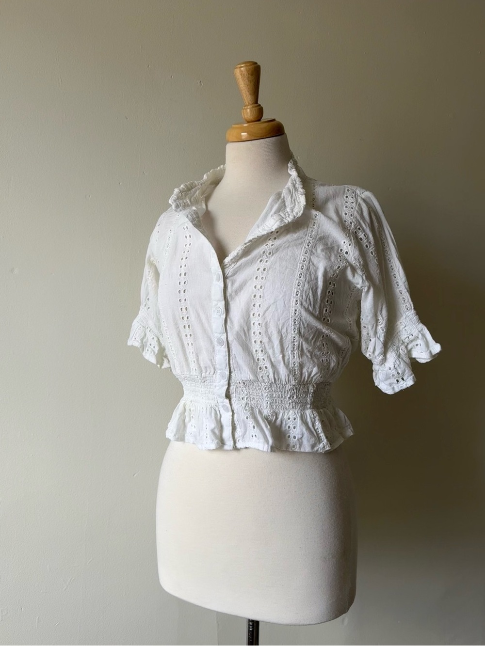 Rebellion Again White Eyelet Peplum Blouse Cottagecore Cotton